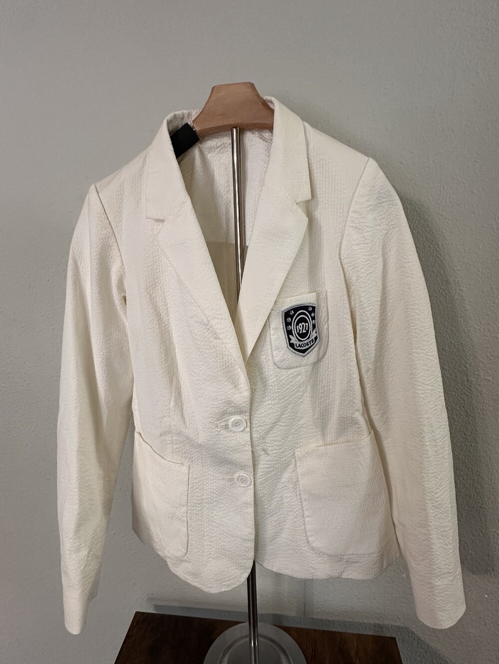 Lacoste Cream Textured Two-Button Blazer with Badge Size 38